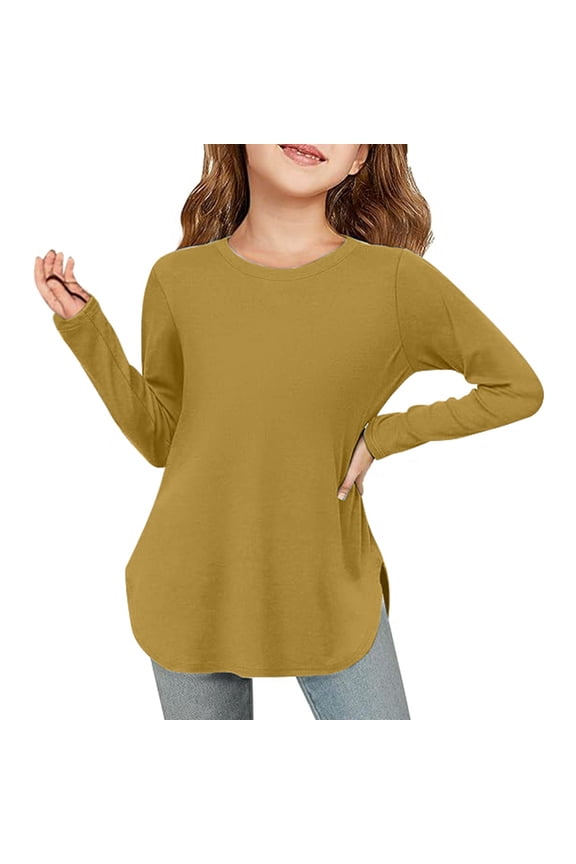 Girls Long Sleeve Tunic Tees Kids Arc Side Slit Soft T Shirts Blouse