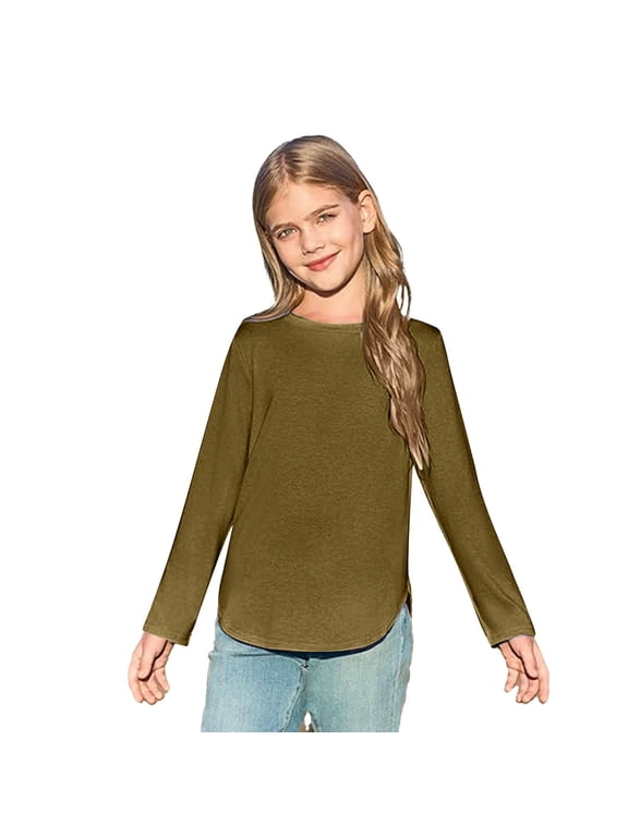 Girls Long Sleeve Tunic Top with Arc and Side Slit Design Soft Casual Tee Shirt for Kids Short Sleeve Shirt for Girls Tees Kids Tshirts Clothes Summer Tops T-Shirt