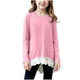 thumbnail image 1 of Girls Long Sleeve Tunic Tops, Travel Casual Solid Color Soft Lace Splicing Pullover Shirts Loose Long Blouses T-Shirt Tee, 1 of 7