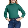 thumbnail image 1 of Girls Long Sleeve Turtleneck Top Soft Cotton Knit Pullover Basic Solid Mock Neck Shirt for Kids Youth School Wear (Dark Green,140), 1 of 3