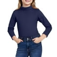 thumbnail image 1 of Girls Long Sleeve Turtleneck Top Soft Cotton Knit Pullover Basic Solid Mock Neck Shirt for Kids Youth School Wear (Navy,140), 1 of 7