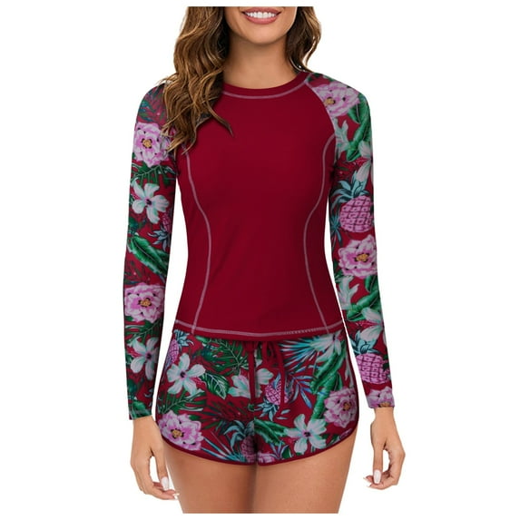 Girls Long Sleeve Two-Piece Swimsuit Set, Full Coverage Rash Guard with Front Zipper, Sun Protection Swimwear for Kids 8-12 Years