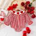 thumbnail image 1 of Girls Long Sleeve Valentine's Day Striped Heart Prints Pullover Romper Bodysuits 6-12 Months, 1 of 6