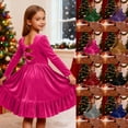 thumbnail image 1 of Girls Long Sleeve Velvet Dress Crew Neck Bow Back Princess Dress Ruffle Hem Formal A-Line Dresses Vintage Christmas Party Dress, 1 of 6