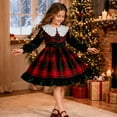 thumbnail image 1 of Girls Long Sleeve Velvet Plaid Dress With Lace Collar – Elegant Ruffle Christmas Party Gown – Versatile Kids Clothing for Holiday Dance Photoshoot (Ages 2-8 Years), 1 of 6