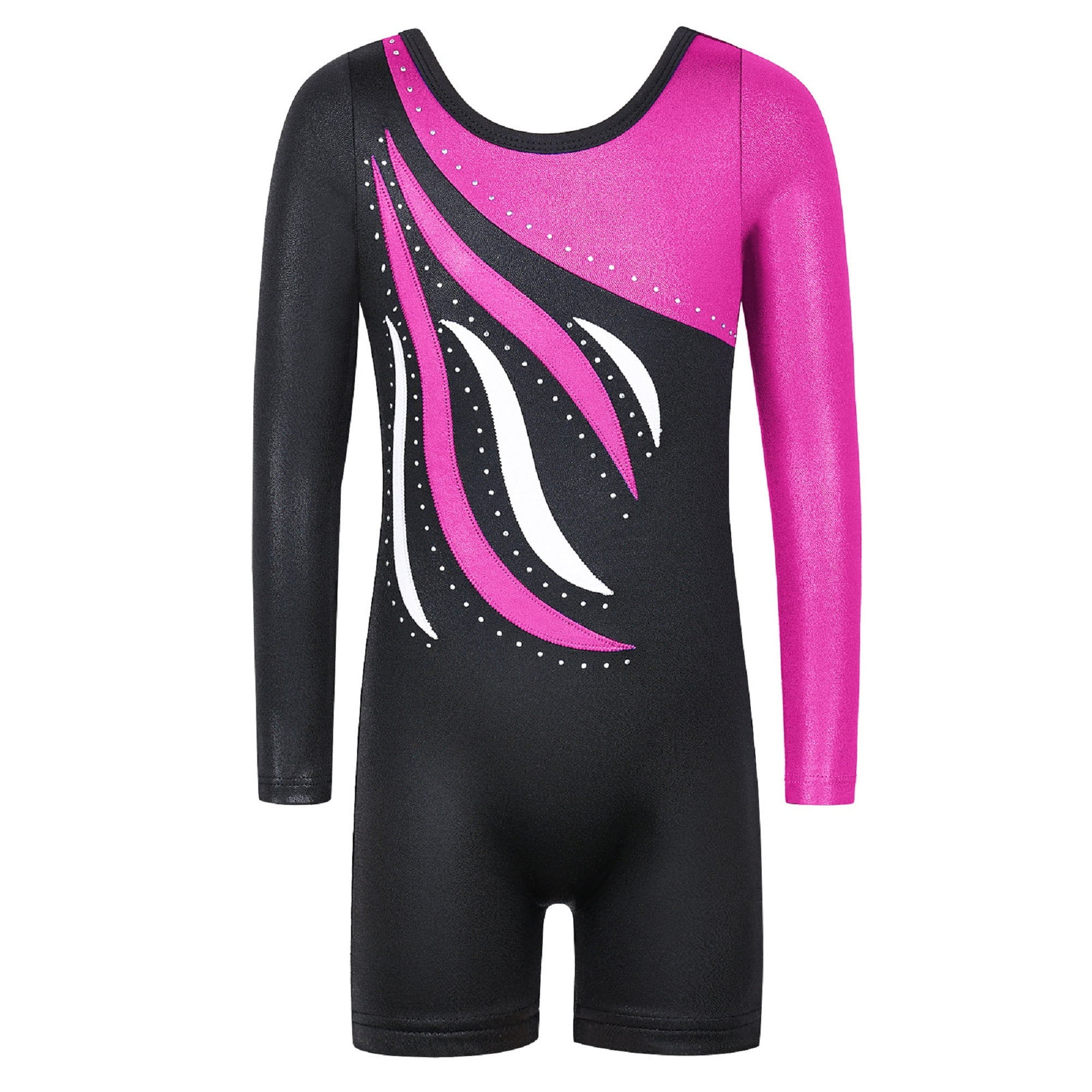 Girls Long Sleeve with Shorts Gymnastics Leotards Pink Embroidery ...
