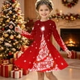 thumbnail image 1 of Girls' Long Sleeved Dresses Comfortable Christmas T-Shirt Dress Xmas Dress Up Outfits (Red2), 1 of 5