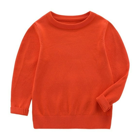 Girls' Long-Sleeved T-Shirt Cotton Crew Neck Top Lightweight Sports Long Sleeve Basic Casual Sweatshirt Orange 5-6 Years