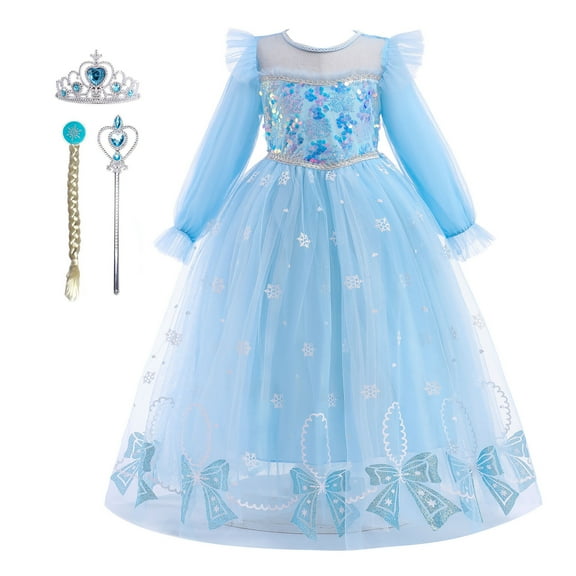 Girls Long Sleeves Elsa Princess Dress Christmas Birthday Evening Party Ball Gown