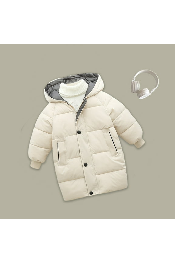 Girls' Long Solid Winter Hooded Down Jacket 1 To 10 Years Old 2023 New Down Cotton Coat Mid-Length Winter Coat Korean Style Thickened Cotton Coat