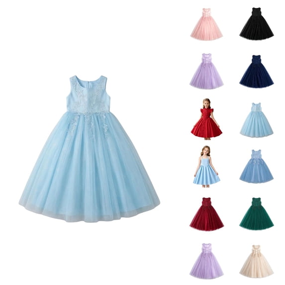 Girls Long Wedding Dress Tutu Gown Fancy Formal Party Frock