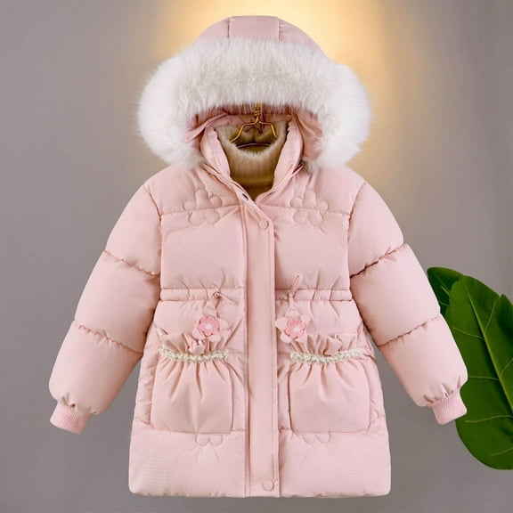 Girls' Long Winter Coat Waterproof Parka Warm Long Jacket with Removable Faux Fur Hood Cotton Wadding Winter Coat for Snow Days