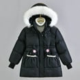 thumbnail image 1 of Girls' Long Winter Coat Waterproof Parka Warm Long Jacket with Removable Faux Fur Hood Cotton Wadding Winter Coat for Snow Days, 1 of 4