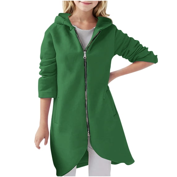 Girls Long Zip Up Hoodie, Kids Casual Long Sleeve Hooded Zipper Sweatshirt with Pocket High Low Long Sweatshirt Hoodies for Boys Girls School Classroom Wear