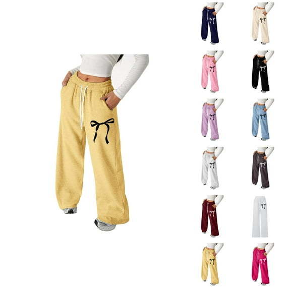 Girls Loose Fit Bow Back Pocket Jogger Pants, Straight Leg Casual Athletic Sweatpants for Toddler, Youth & (4â13 Years), Comfort Play Outfit