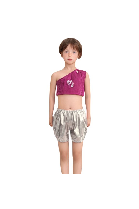 Girls Loose Fit Dance Shorts with Gold Bronzed Shine for Performance and Play Comfort Girls Sweatpants Straight Leg Pants Kids Open Bottom