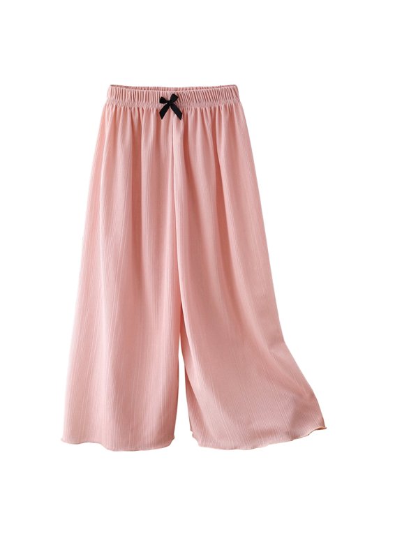 Girls Loose Fit Faux Silk Rayon Pants for Girls Lounge Thin Bow Tie Flare Bell Bottom Long Boot Cut Leg Summer Fall Pants 2026 Clothes Fashion 4 Years