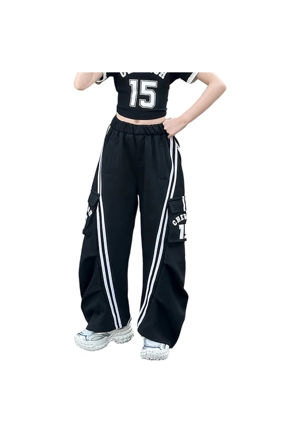 Girls Loose Hip Hop Jazz Dance Pants Relaxed Fit Streetwear Pants Jazz Street Dance Cargo Denim Overalls for Teen Girls Baggy Wide Leg Jumpsuit With Waist Belt and Drawstring Hem