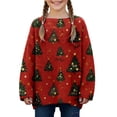 thumbnail image 1 of Girls Loose Long Sleeve Crew Neck Knit Sweater Christmas Tree Graphic For Fall Winter Daily Layering Wear, 1 of 4