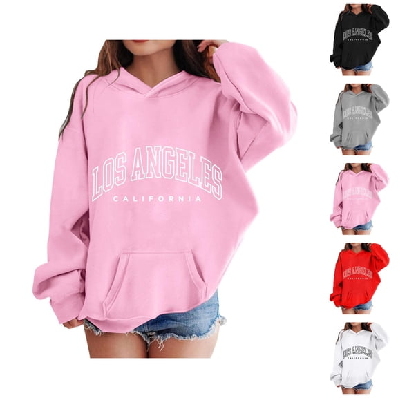 Girls Los Angeles Hoodies 2025 Long Sleeve Casual Graphic Hooded Sweatshirt with Pockets Kids Pullover Tops