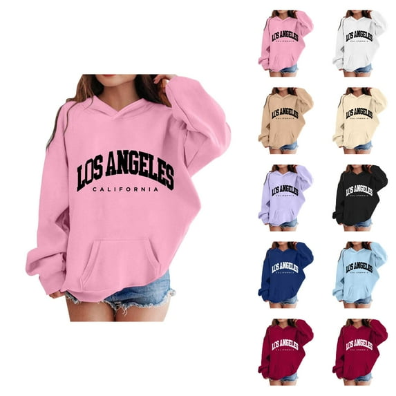 Girls Los Angeles Hoodies Long Sleeve Fall Winter Casual Graphic Hooded Sweatshirt with Pockets Kids Pullover Tops