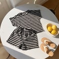 thumbnail image 1 of Girls Lounge Sets Stripes Short Sleeve Fashion Comfy Crew Neck T-shirts & Shorts Soft Two Piece Set Black 12Months-7Years, 1 of 7