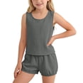 thumbnail image 1 of Girls Lounge Shorts Sets Sleeveless Tank Tops Bubble Bottoms Casual Summer 2 Piece Going Out Outfits Dark Gray, 5 Years, 1 of 7
