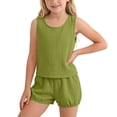 thumbnail image 1 of Girls Lounge Shorts Sets Sleeveless Tank Tops Bubble Bottoms Casual Summer 2 Piece Going Out Outfits Green, 0 Years, 1 of 7