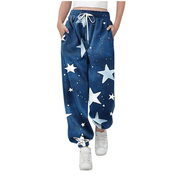 Girls Lounge Sweatpants Checkered Pattern Workout Sweatpants with Pockets Wide Leg Cargo Trousers Baggy Jogging Joggers Casual Lounge Active Pants High Waisted Tracksuit Bottoms Blue 13-14 Years