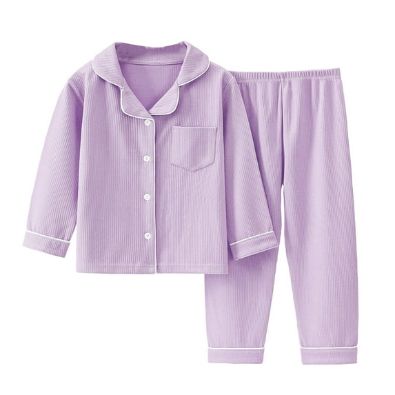 Girls Loungewear Set New Toddler Baby Kids Winter Boys Girls Solid Color Long Sleeved Button Thin Velvet Home Wear Clothes Suit Pajamas for Toddler Girls Purple 2 Years