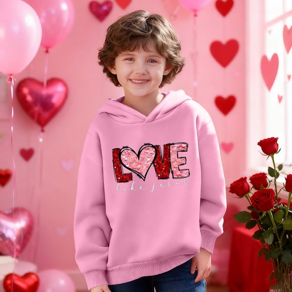 Girls Love Like Jesus Graphic Hoodie, Pink Christian Sweatshirt for Kids & Youth, Soft Oversized Fit,Size 5 T