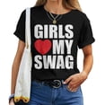thumbnail image 1 of Girls Love My Swag T-Shirt, Girls Heart My Swag Women’s Fashion Tee, Trendy Urban Style Shirt for Girls and Women, 1 of 3