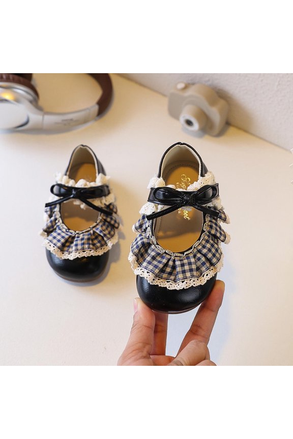 Girls' Low-Cut Lace-Up Soft-Soled Round-Toe Leather Shoes for Spring and Summer