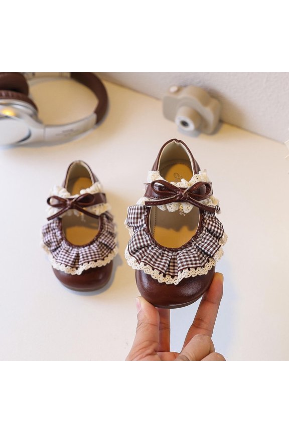 Girls' Low-Cut Lace-Up Soft-Soled Round-Toe Leather Shoes for Spring and Summer