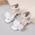thumbnail image 1 of Girls Low Heel Dress Sandals, Open Toe Party Shoes for Toddler/Little Girls White 2, 1 of 9