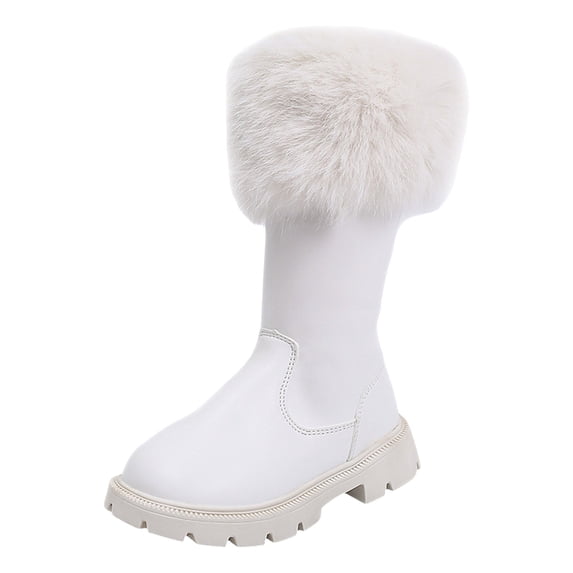 Girls Low Heel Knee High Fluffy Princess Boots Non Slip Winter Warm Slip On Knee Length Riding Booties