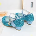 thumbnail image 1 of Girls Low Heels Princess Shoes Glitter Sequins Mary Jane Shoes Color Blue Size 11-11.5 Years, 1 of 5