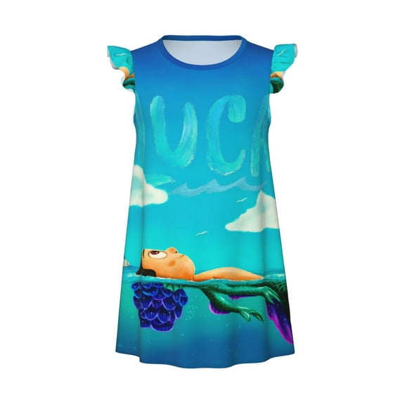 Girls Luc Graphic Flutter Sleeve Soft Fabric Casual Dress for Home Sleep Dress Party Outdoor