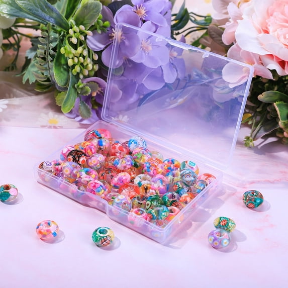 AIPRIDY 50 Pieces Girls' Lucky Lover Amber Beads, Big Hole Spacer European Craft Murano Beads for DIY Charms Bracelet Jewelry Making(Mixed 02)