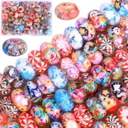 AIPRIDY 50 Pieces Girls' Lucky Lover Amber Beads, Big Hole Spacer European Craft Murano Beads for DIY Charms Bracelet Jewelry Making(Mixed)