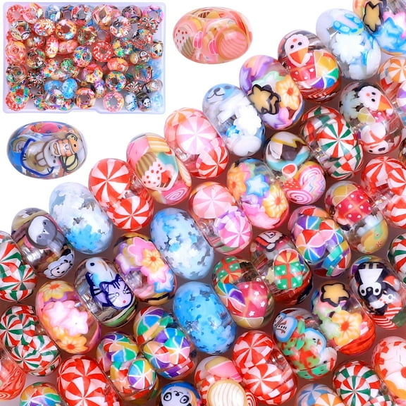 AIPRIDY 50 Pieces Girls' Lucky Lover Amber Beads, Big Hole Spacer European Craft Murano Beads for DIY Charms Bracelet Jewelry Making(Mixed)