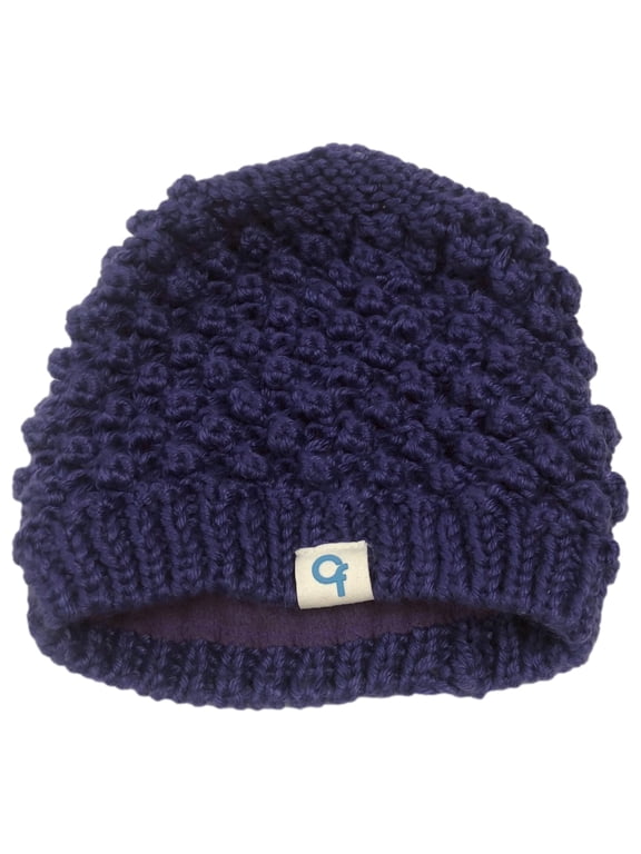 Girls Lumpy Purple Knit Fleece Lined Beanie Stocking Cap Winter Hat