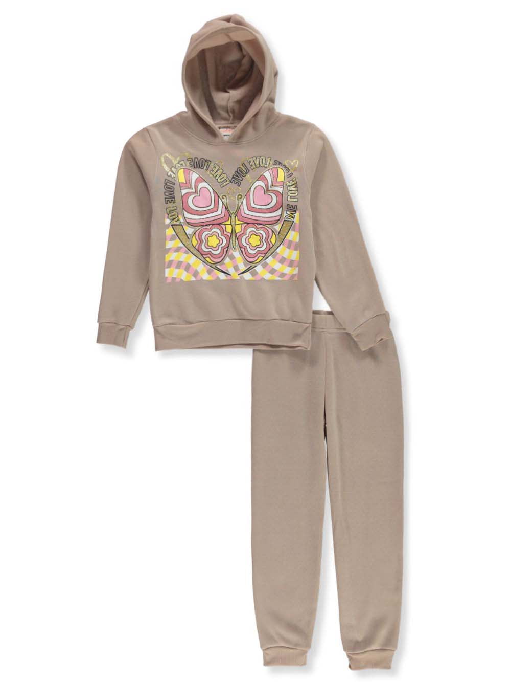 Girls Luv Girls' 2-Piece Joggers Set Outfit Fleece - oatmeal, 2t (Toddler)