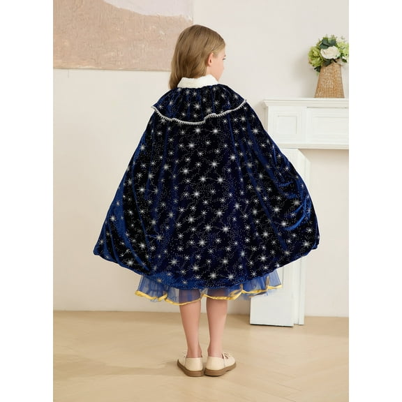 Girls Luxurious Fleece Velvet Cape Kids Hooded Princess Party Cape Girls Play Thicken Warm Cape 2-10Years