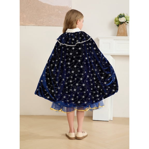 PURFEEL Girls Luxurious Thicken Fleece Velvet Cape Kids Hooded Princess Warm Cape 2-10Years Royal Blue