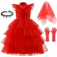 thumbnail image 1 of Girls Lydia Deetz Movies Cosplay Costume Red Wedding Dress Halloween Outfits, 1 of 7