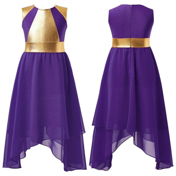 Girls Lyrical Dance Dress Modern Ballet Costume Irregular Hem Skirt Ballerina Stage Dancewear