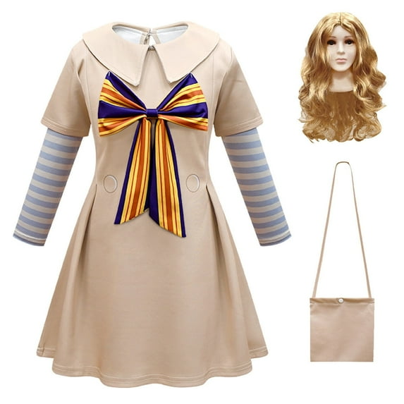 Girls M3gan Costume Dress Long Sleeve Bowknot Megan Costume Halloween Outfit for 4-12Y