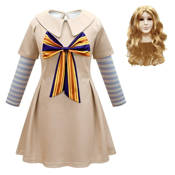 Girls M3gan Costume Dress Long Sleeve Bowknot Megan Costume Halloween Outfit for 4-12Y