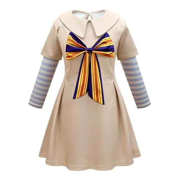 Girls M3gan Costume Dress Long Sleeve Bowknot Megan Costume Halloween Outfit for 4-12Y